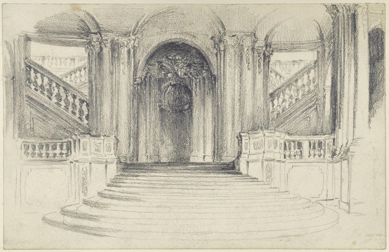 The Courtyard Staircase of the Wall Pavilion in the Zwinger in Dresden by Adolph Menzel