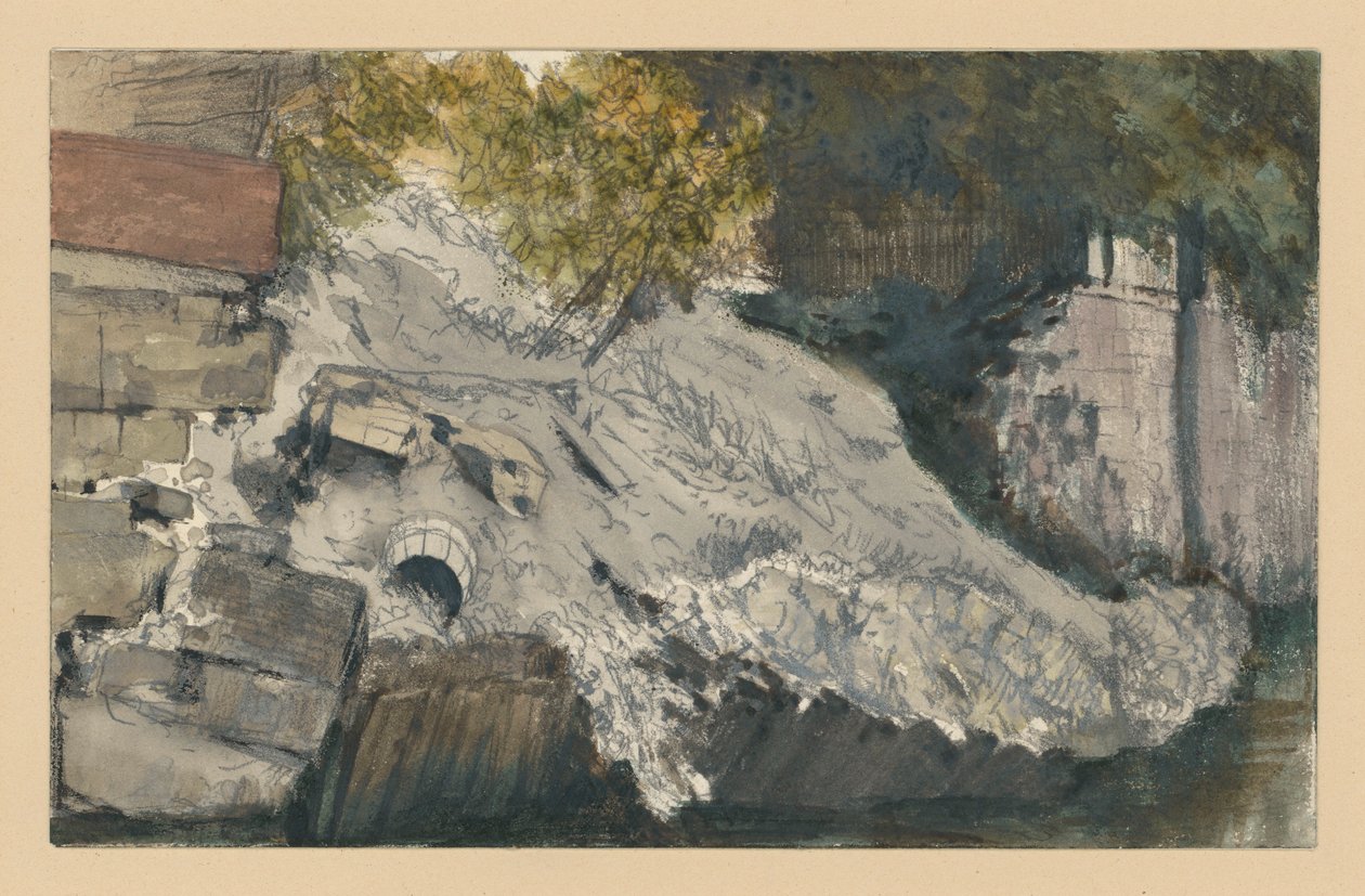 Collapsed Embankment by a Body of Water by Adolph Menzel