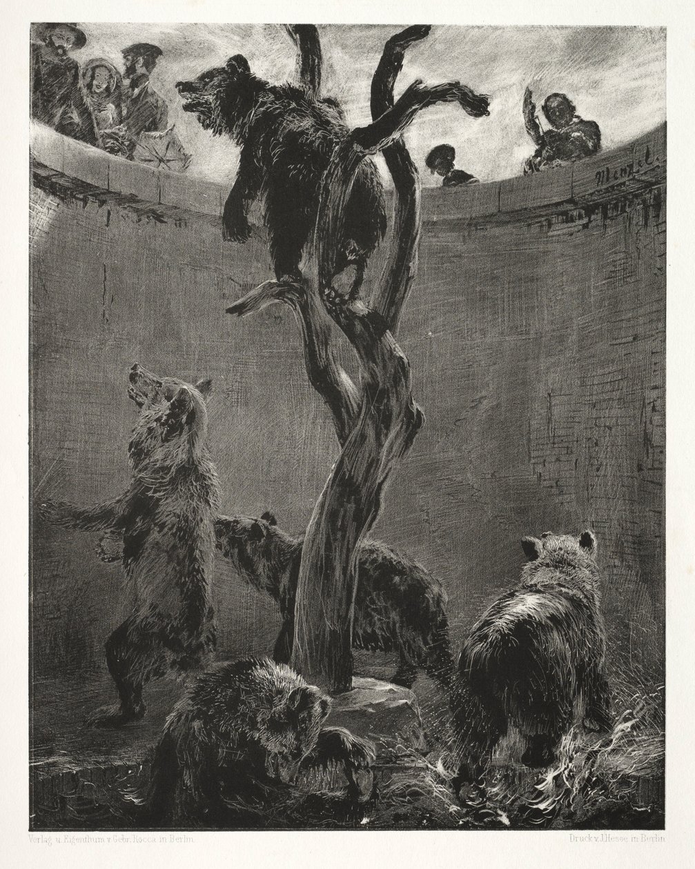 Essay on Stone with Brush and Scraper: The Bear Pit, 1851 by Adolph Menzel