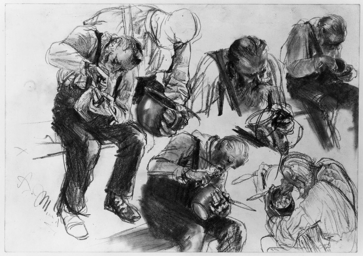Eating Worker in Several Views. Study for "Iron Rolling Mill. Modern Cyclops" by Adolph Menzel