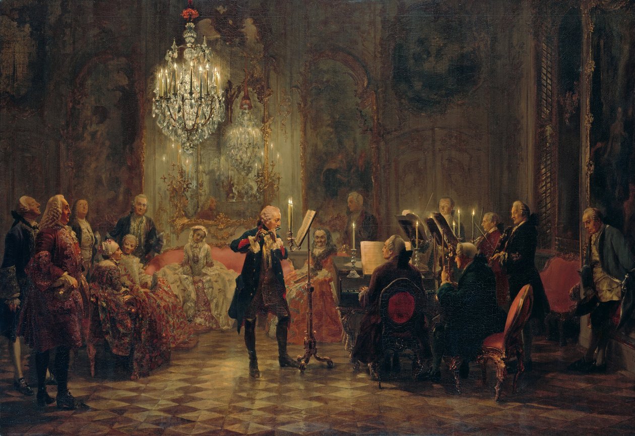 Flute Concert with Frederick the Great in Sanssouci, 1850-1852 by Adolph Menzel