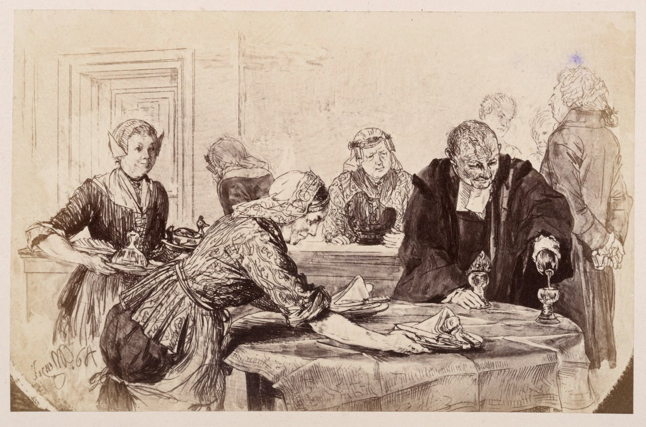 Breakfast Break. The Maids Set the Table, Adam Pours. On the Left, the Judge Walks Impatiently, to Heinrich von Kleist 