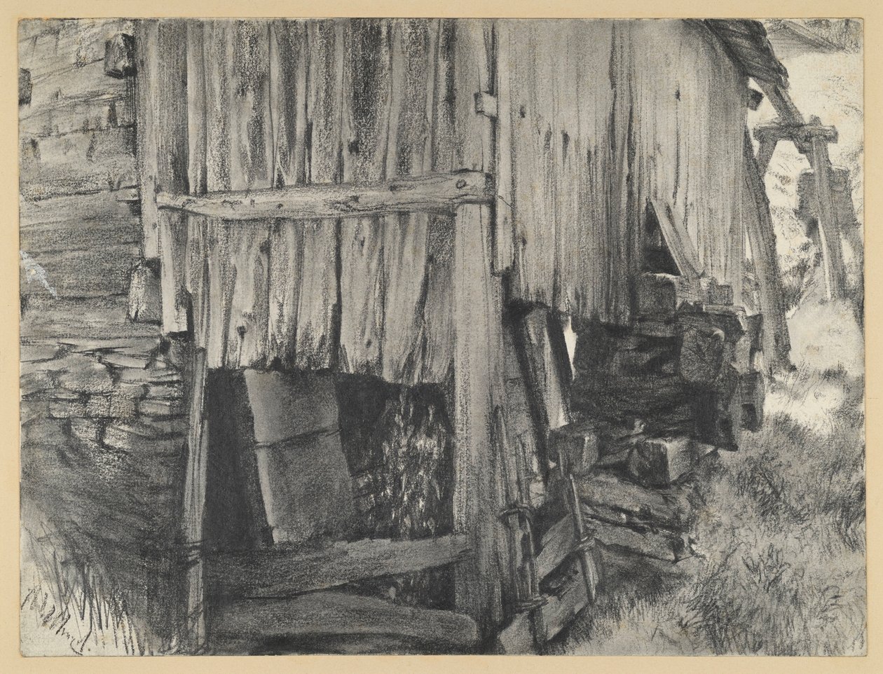 Wooden Enclosure around a Mill Wheel by Adolph Menzel