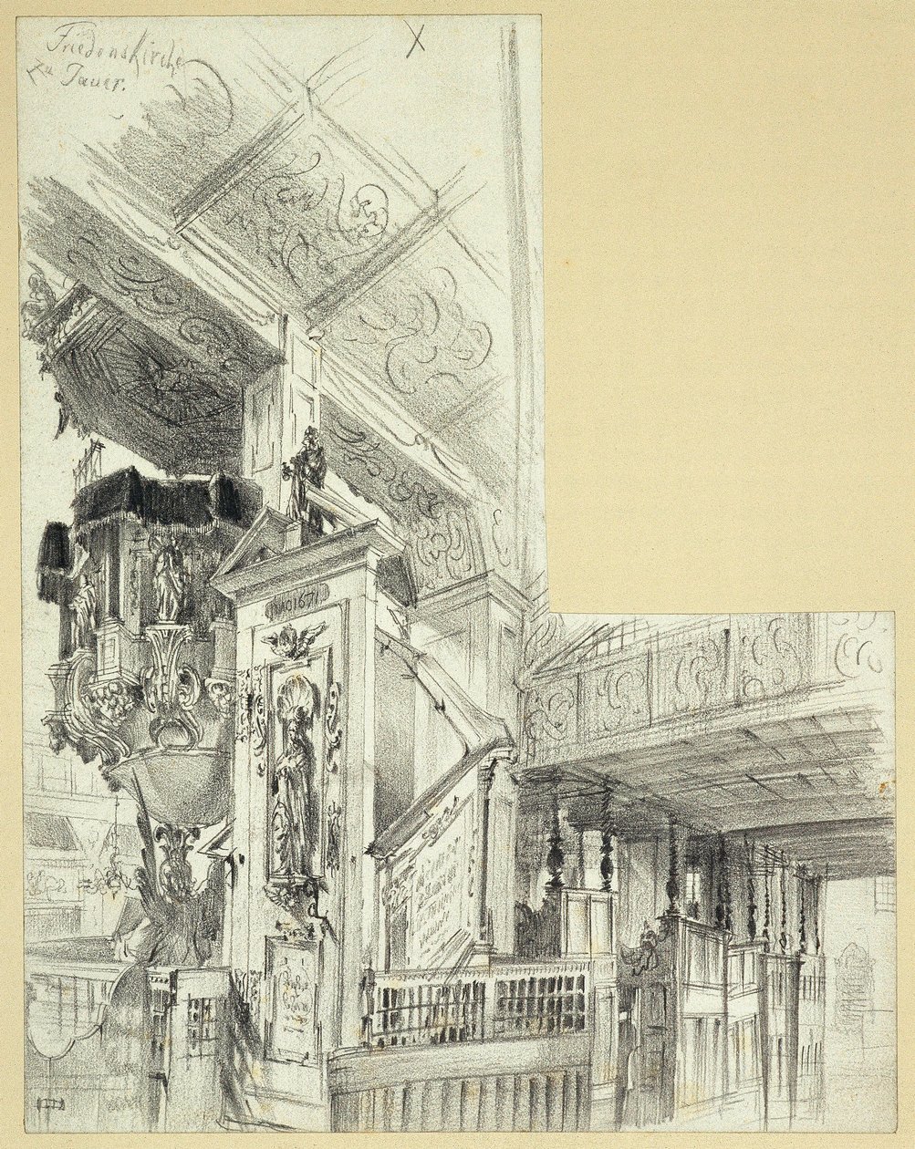 Interior with Pulpit of the Peace Church in Jauer by Adolph Menzel