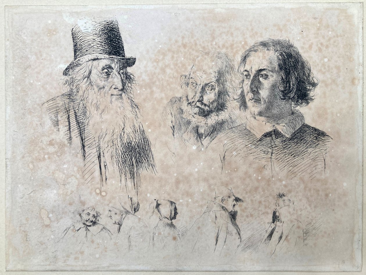 Head and Figure Studies, Sheet 2 from the Series "Etching Attempts" by Adolph Menzel