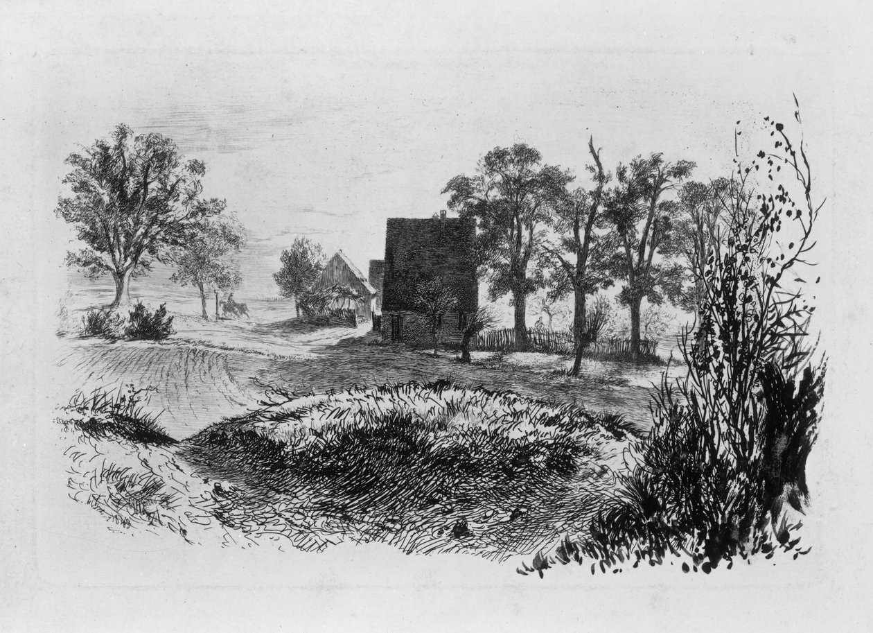 Landscape with Three Huts by Adolph Menzel