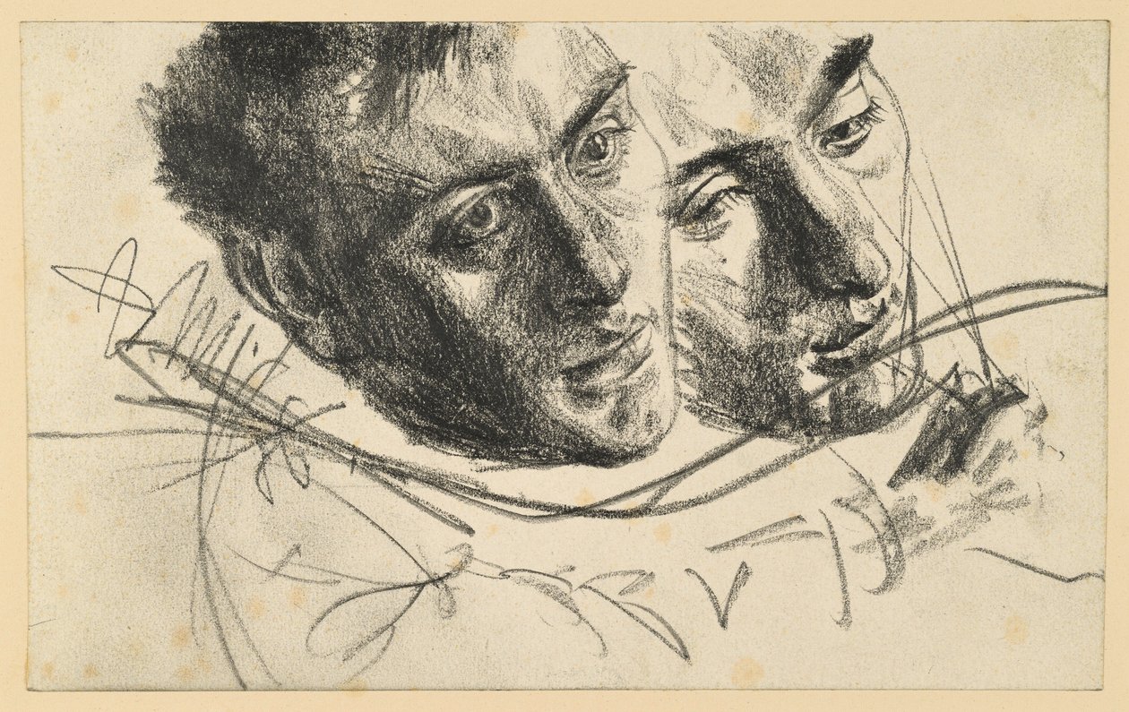 Male Head Tilted Right and to the Side, Two Studies by Adolph Menzel