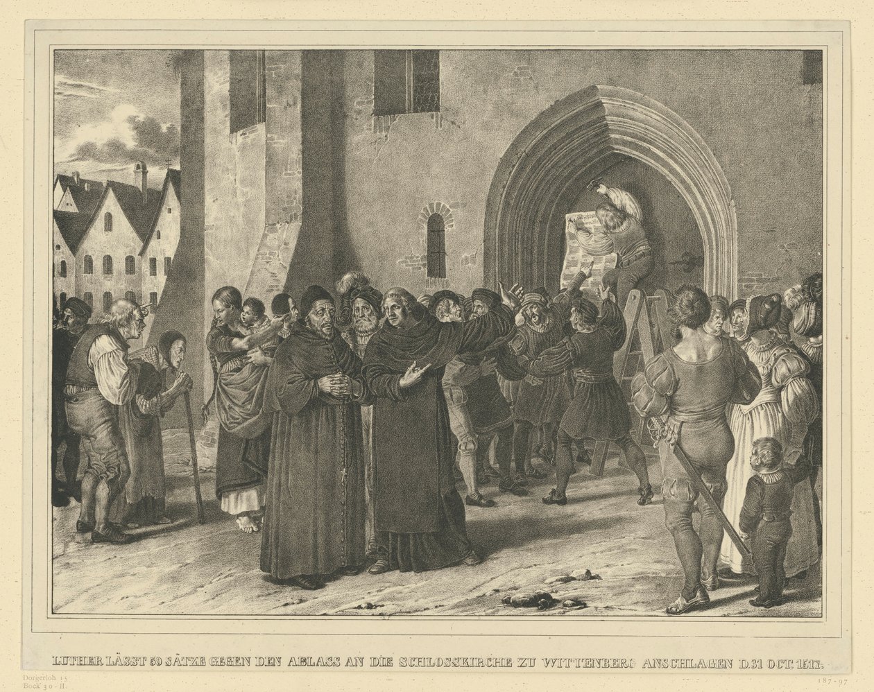 Martin Luther Posts His 95 Theses Against Indulgences on the Castle Church in Wittenberg on October 31, 1517 by Adolph Menzel