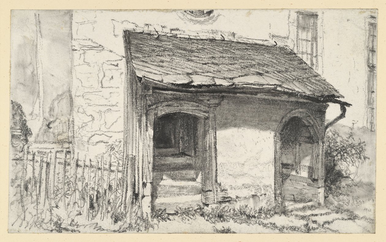 Low Porch of a Church with Two Entrances and Fence by Adolph Menzel