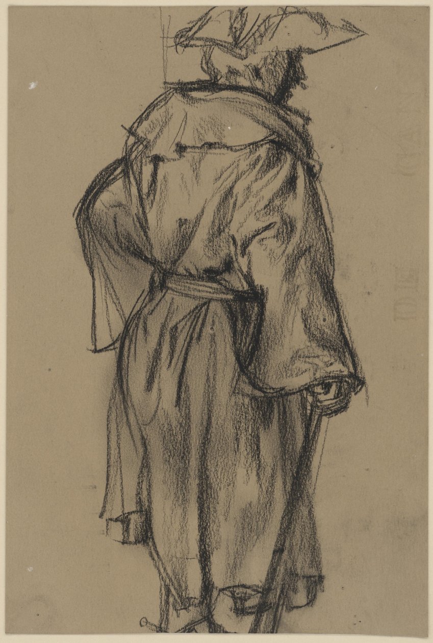 Officer with Coat and Hat, with Cane in Right Hand, Half-Back View to the Right (Pose Study Moritz von Anhalt-Dessau) by Adolph Menzel