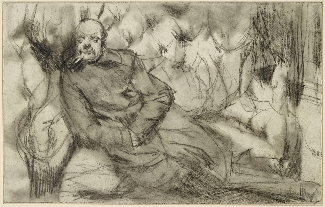 Sleeping Man in a Train Compartment by Adolph Menzel