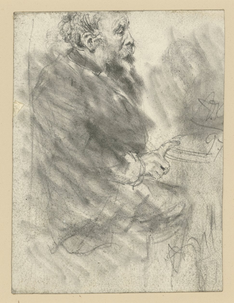 Seated Bearded Man, Facing Right, Holding the Index Finger of the Right Hand on the Tabletop by Adolph Menzel