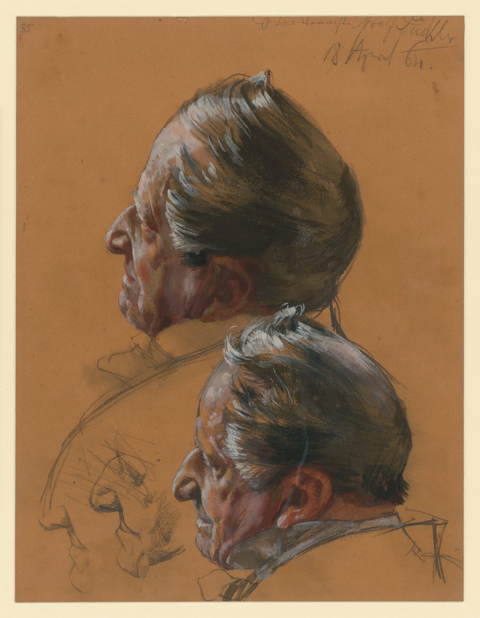 State Minister Count Pückler, Two Profile Studies to the Left, Portrait Studies for "The Coronation of Wilhelm I in Königsberg" by Adolph Menzel