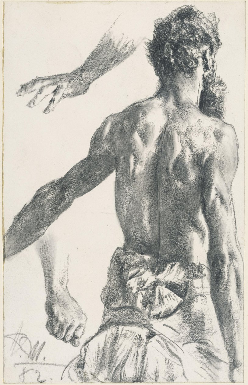 Standing Bearded Man, Half-Nude from the Back by Adolph Menzel