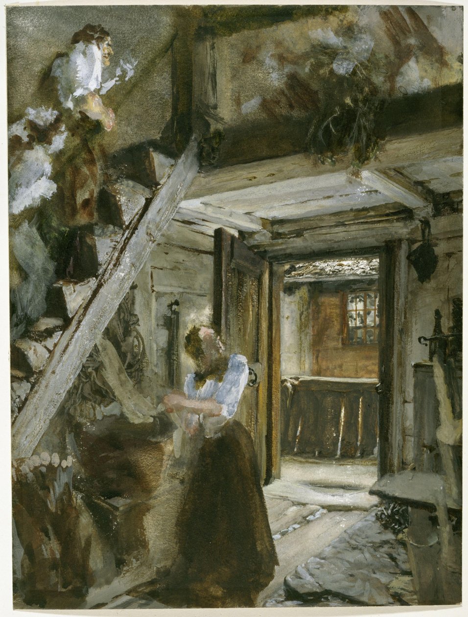 Staircase in a Farmhouse with Figurative Staffage by Adolph Menzel