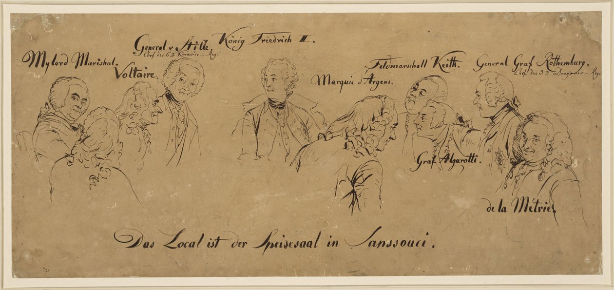 Round Table: Dining Room in Sanssouci, Names of Persons by Adolph Menzel