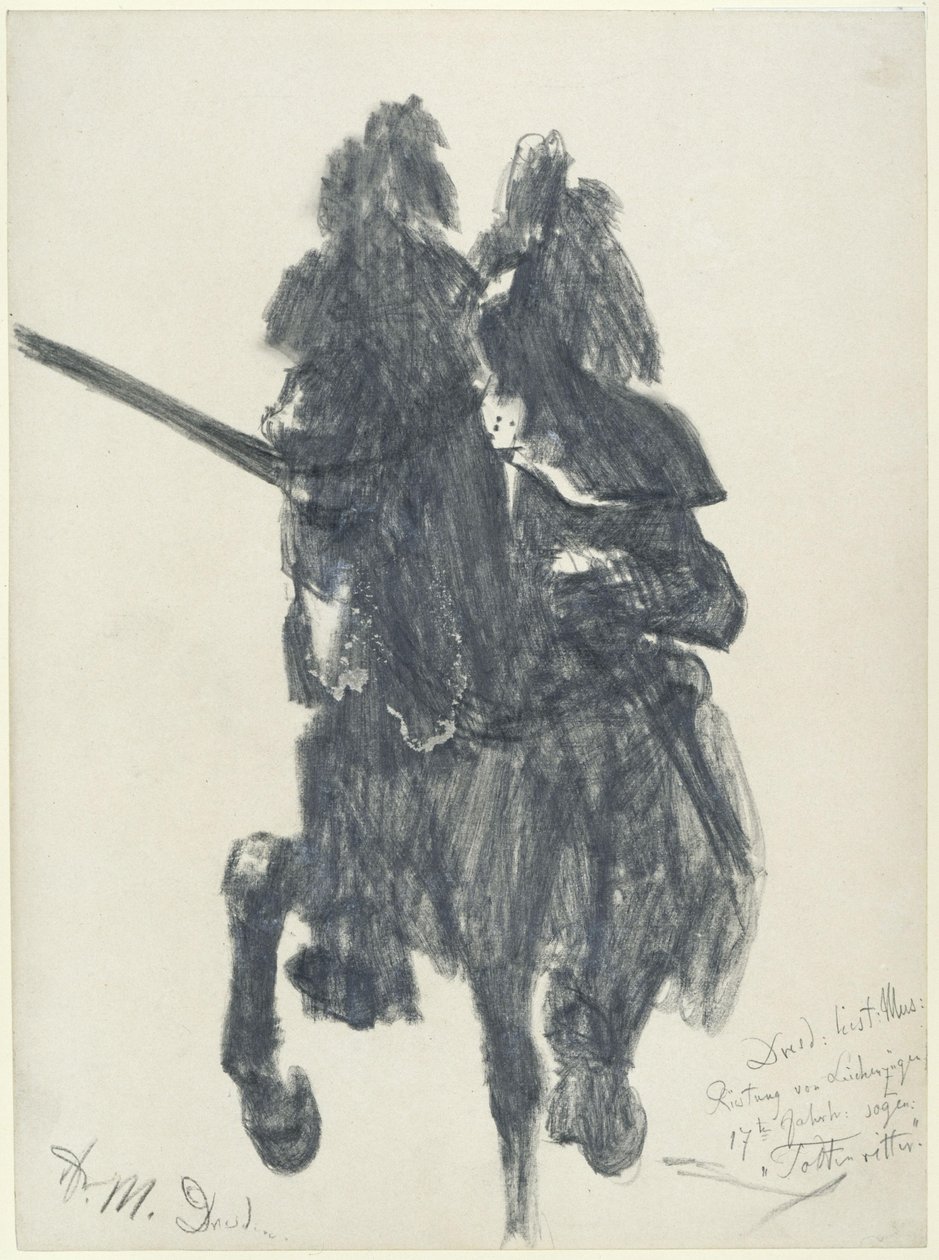 "Death Knight". Equestrian Figure with Tournament Armor from the End of the 16th Century and Lance in the Historical Museum in Dresden by Adolph Menzel