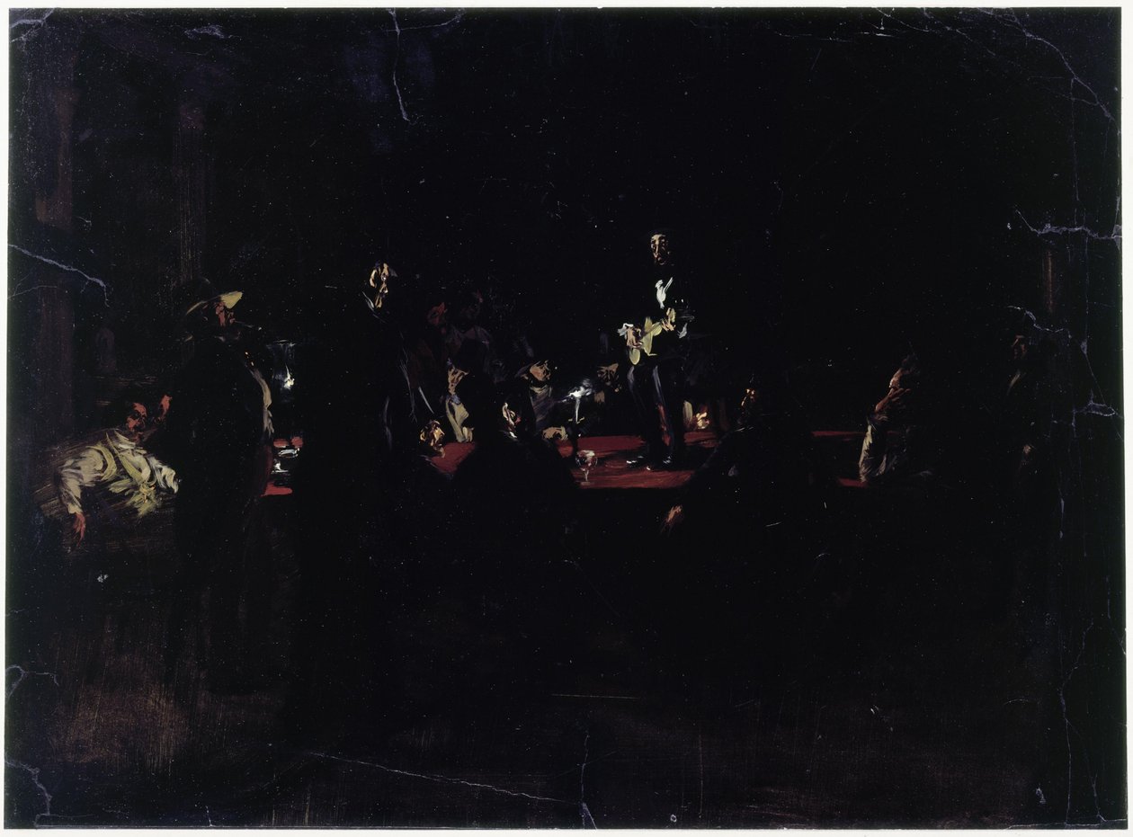 Revelers Around a Large Table and a Singer by Adolph Menzel