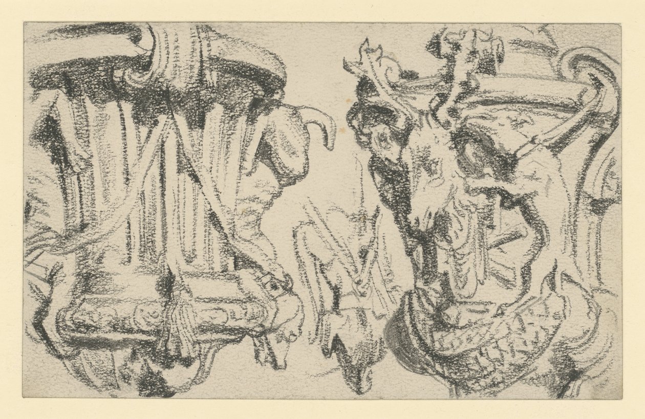 Two Vases on the Balustrade of the Terrace of Moritzburg Castle near Dresden by Adolph Menzel