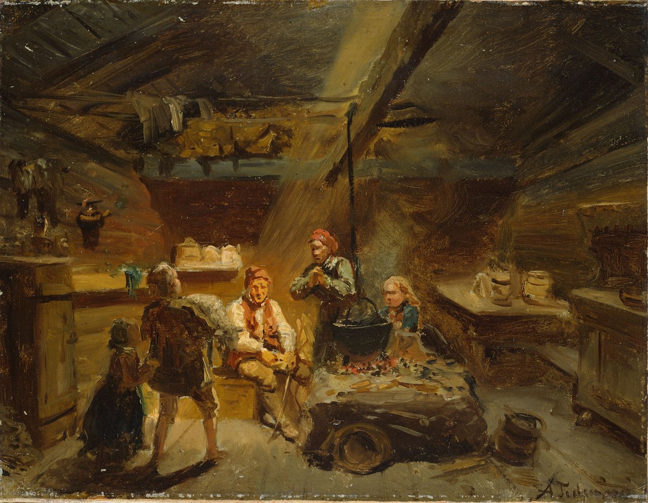 A Boy Bringing Home a Sick Lamb by Adolph Tidemand