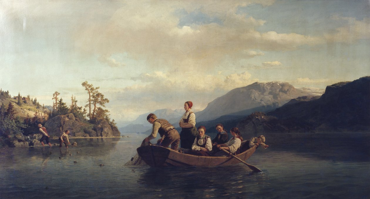 Evening at Krøderen by Adolph Tidemand
