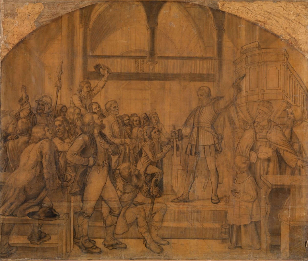 Gustav Vasa Speaks to the People of Dalarna in Mora Church by Adolph Tidemand