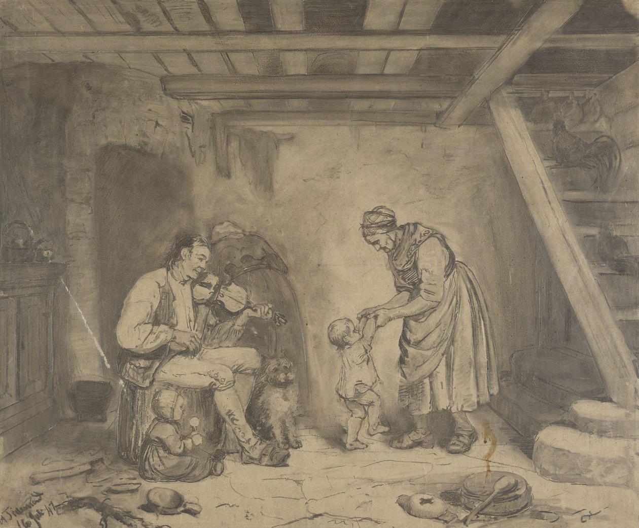 Woman Dancing with a Child to Fiddle Music by Adolph Tidemand