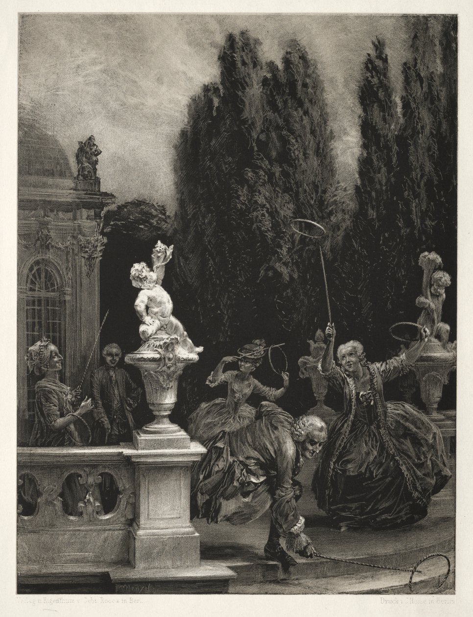 Essay on Stone with Brush and Scraper: Playing at Hoops on the Castle Terrace by Adolph Menzel