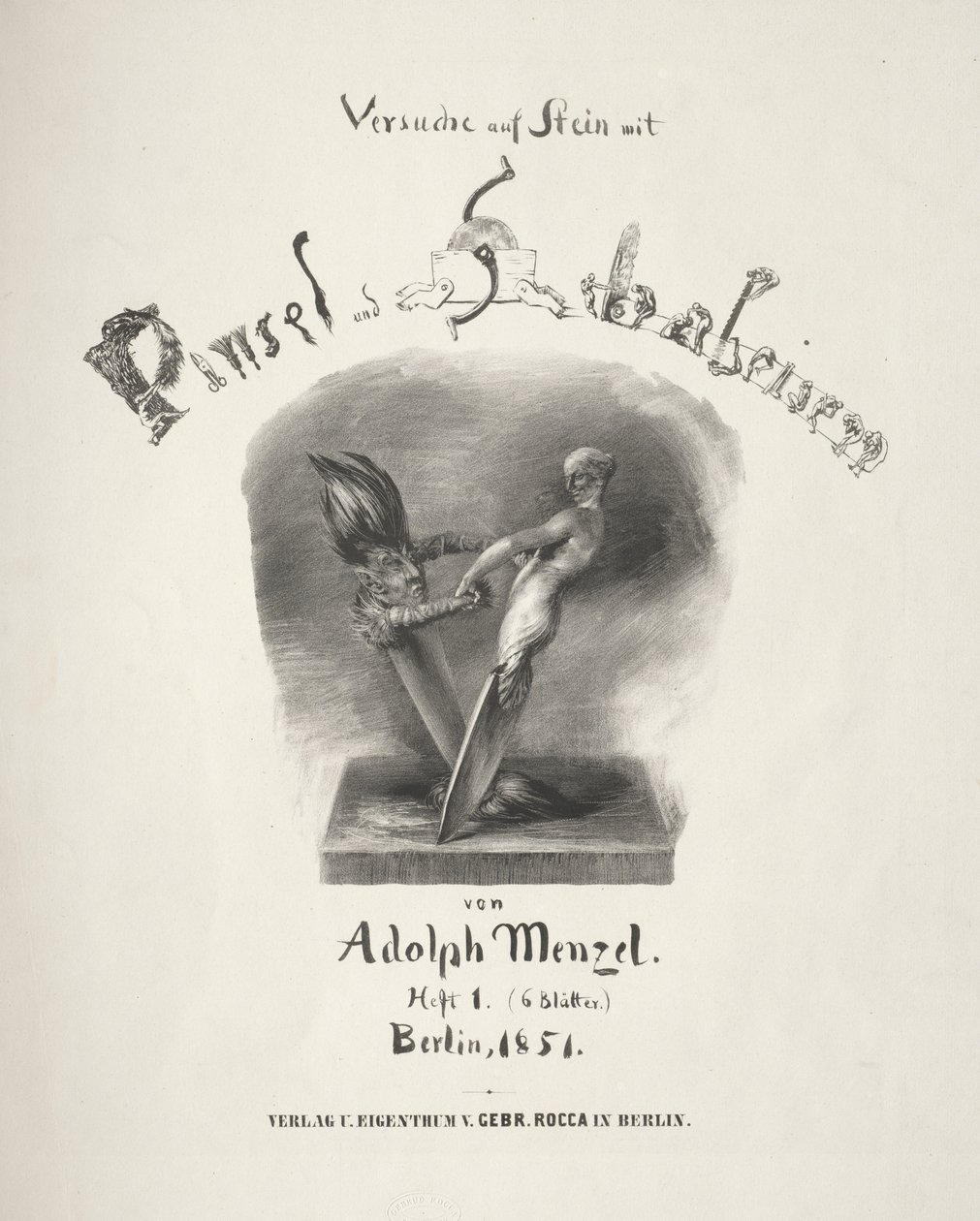 Essay on Stone with Brush and Scraper: Title Page by Adolph Menzel