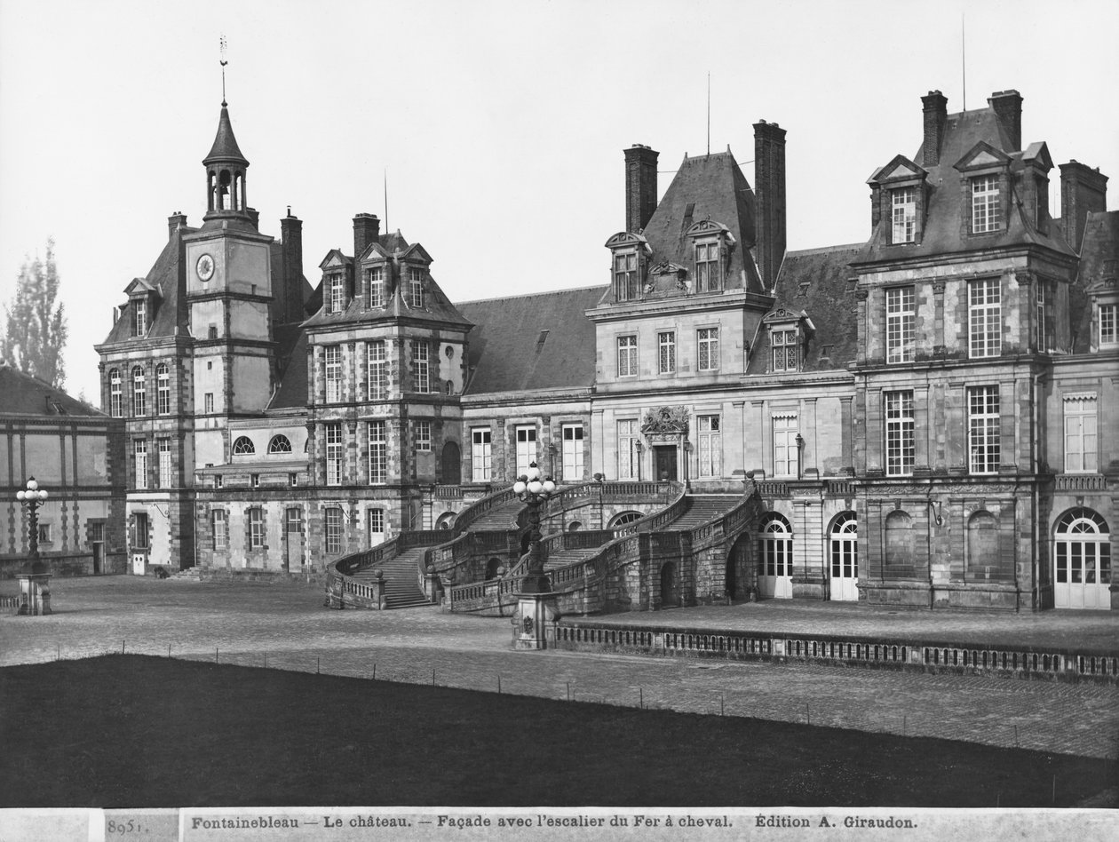 View of the Cour du Cheval Blanc with the horseshoe-shaped staircase, c.1900 by Adolphe Giraudon