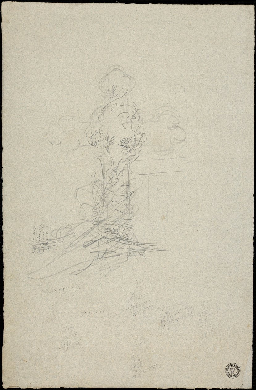 Sketch of Tomb for the Karakehia Family at Père Lachaise Cemetery in Paris by Adolphe Victor Geoffroy Dechaume