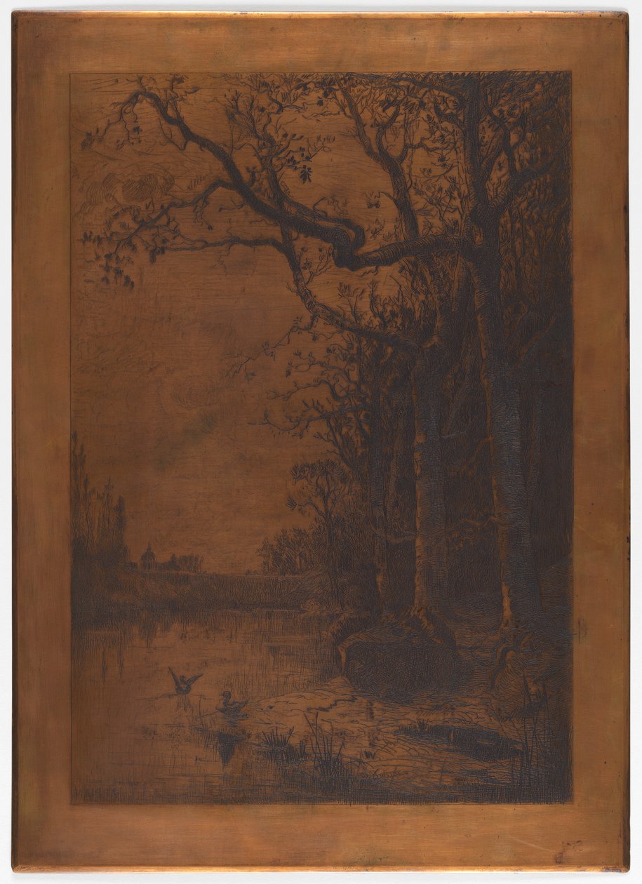 Etched copperplate "Landscape with Ducks" by Adolphe Appian by Adolphe Appian