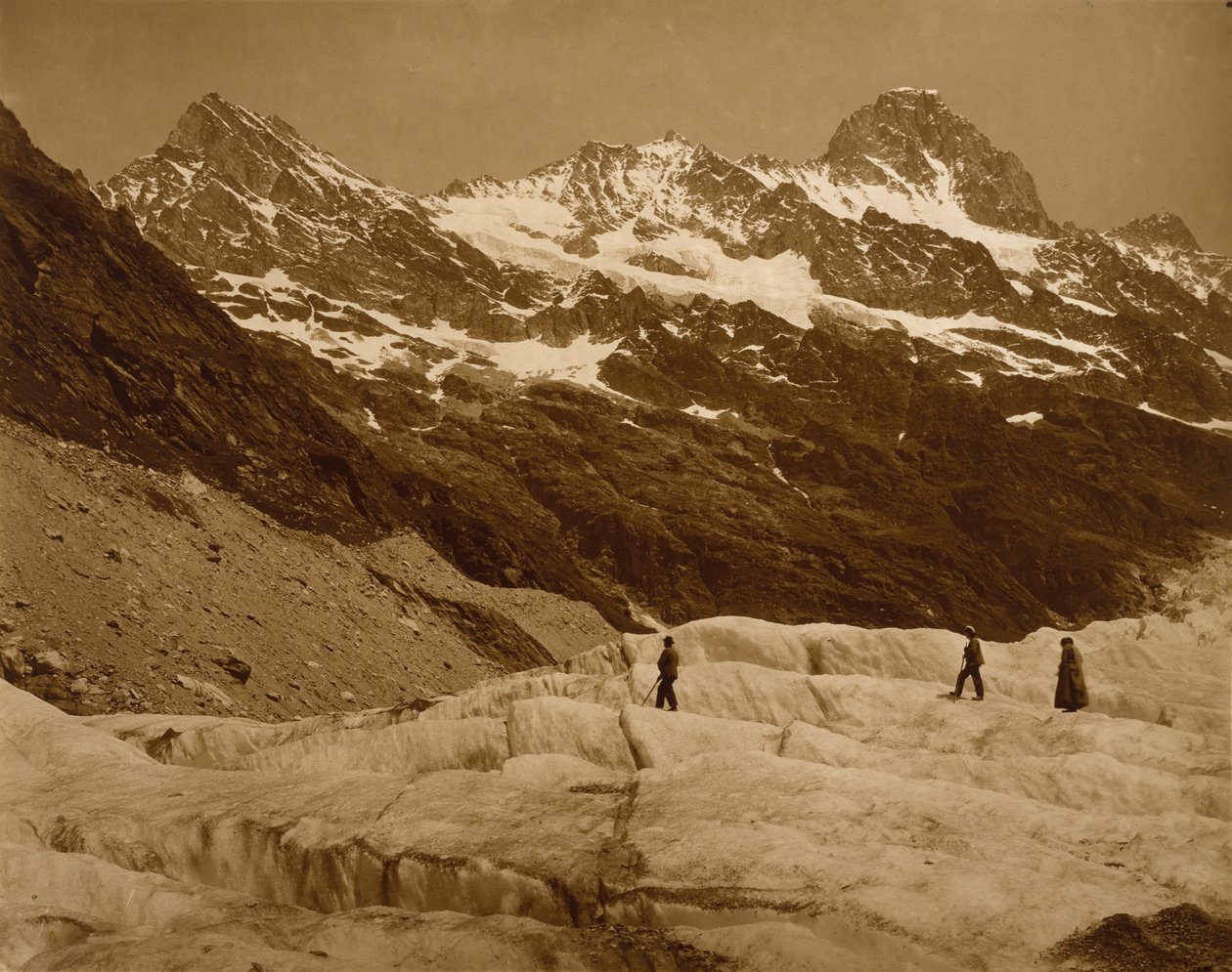 Alpine Landscape, Three Hikers on a Glacier, 1860s by Adolphe Braun