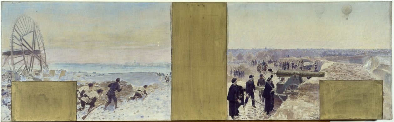 Sketch for the Cabinet of the Prefect of the Hôtel de Ville de Paris: Sailors on Expedition. The Balloon Over the Trenches by Adolphe Gustave Binet