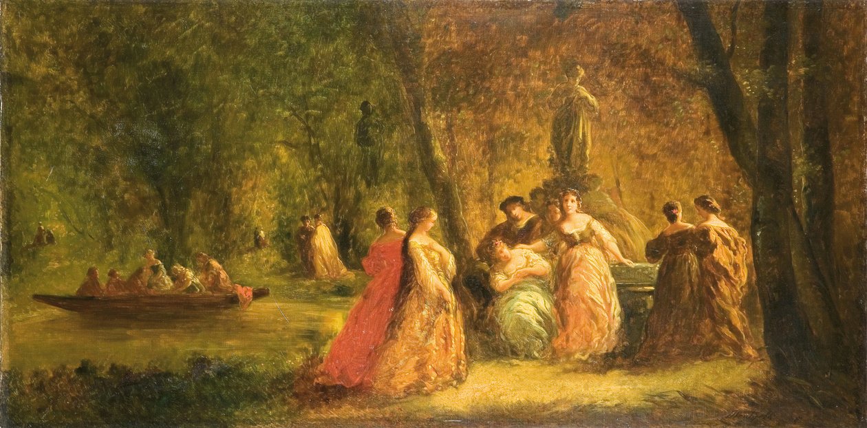 Women in the Park Near a River by Adolphe Joseph Thomas Monticelli