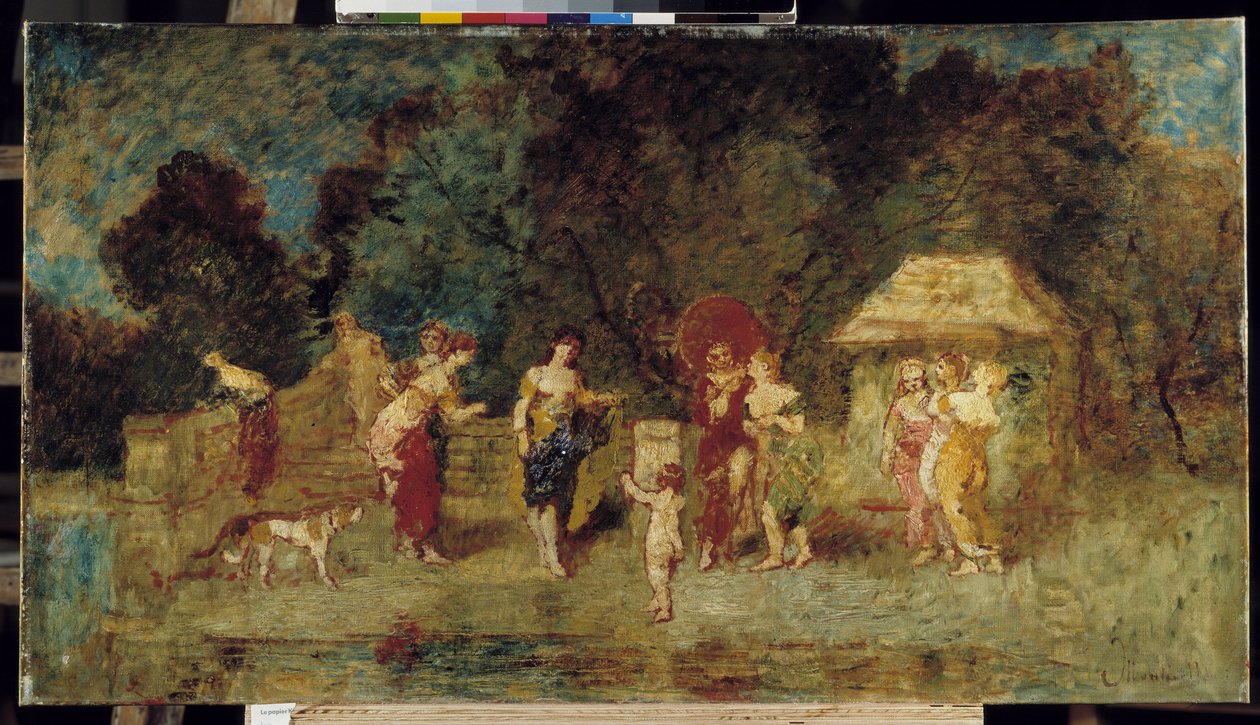 Young Women Reunited in a Park by Adolphe Joseph Thomas Monticelli