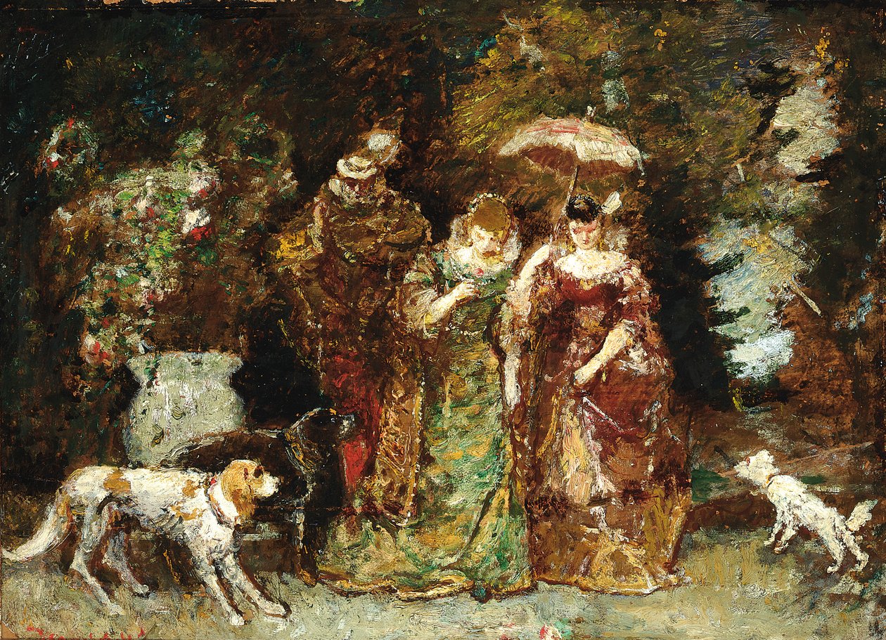 A gathering in the woods by Adolphe Joseph Thomas Moticelli