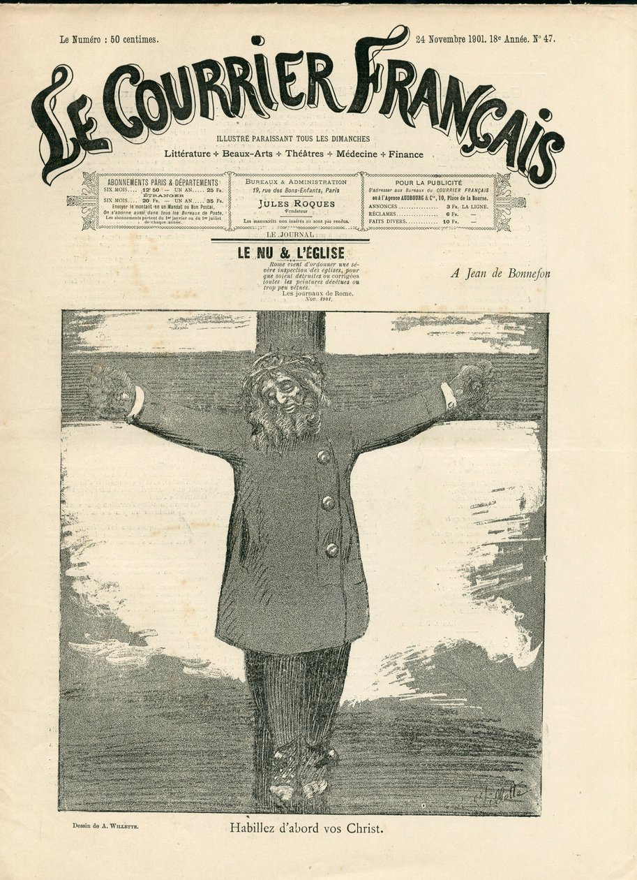 Cover of The Courier français, number 47, Satirical in B & W by Adolphe Leon Willette