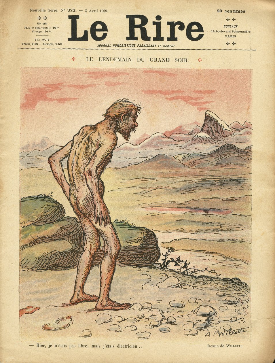 Illustration for the Cover of Le Rire, 03/04/09 - The Next Day of the Grand Evening - Social, Prehistory, Collectivism - Nudity by Adolphe Leon Willette