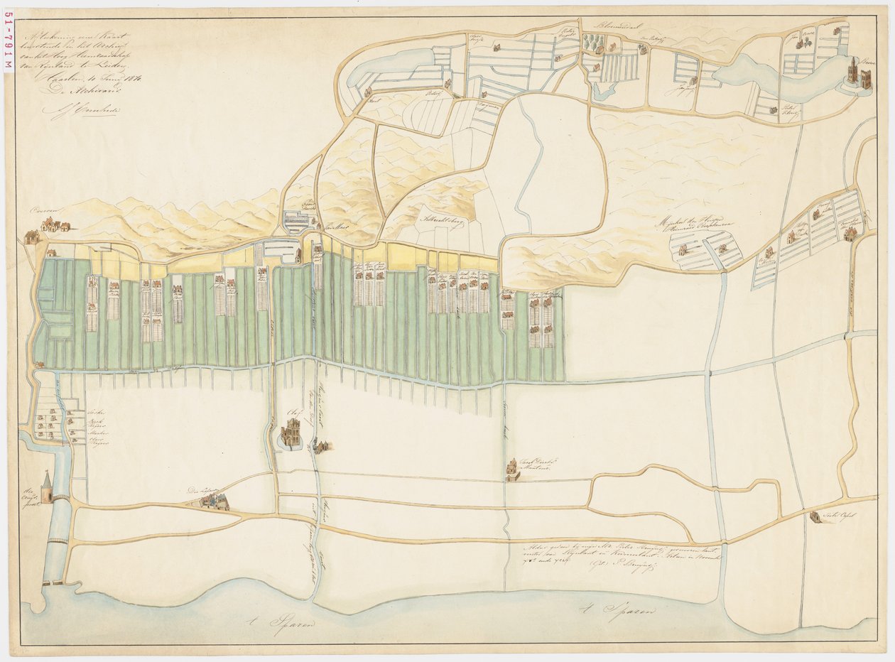 1870 Copy of Map from 1599 of Haarlem Bleachfields Near Bloemendaal by Adriaan Justus Enschedé