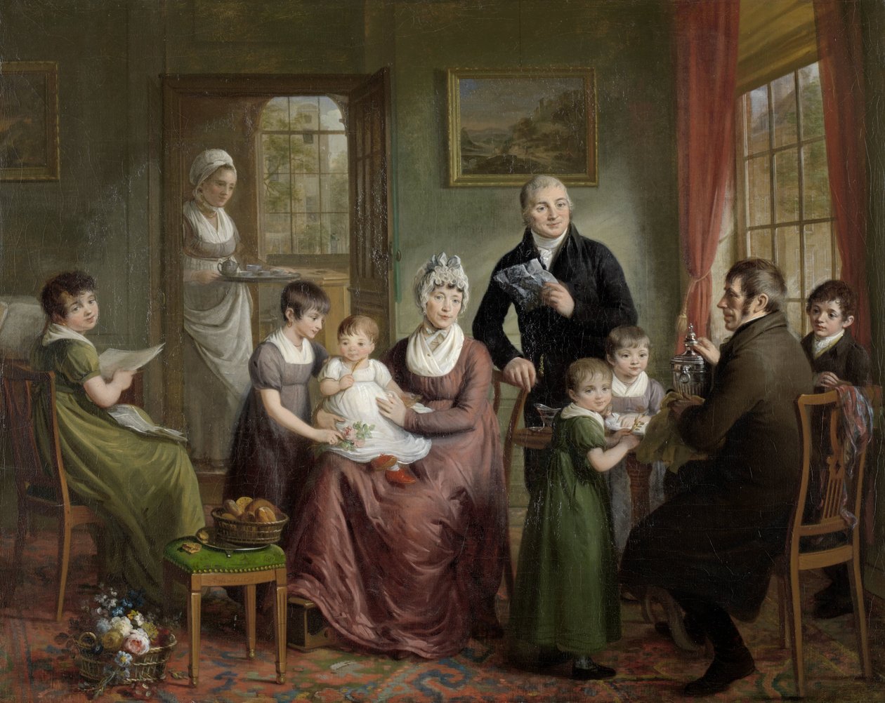 Portrait of the Family of Adrianus Bonebakker with Dirk L. Bennewitz by Adriaan de Lelie (signed by artist)