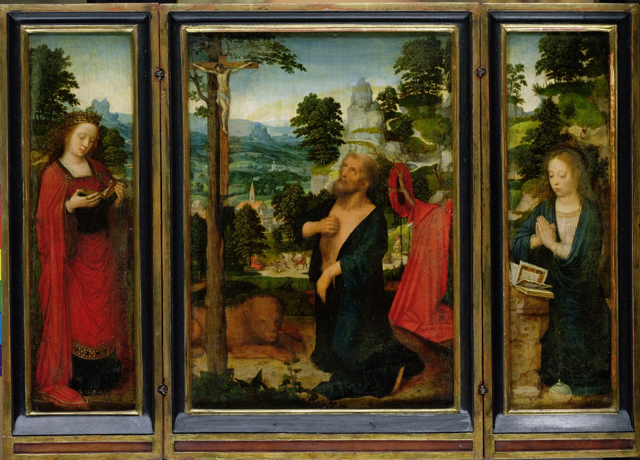Triptych with St. Jerome, St. Catherine and Mary Magdalene by Adriaen Isenbrandt or Isenbrant