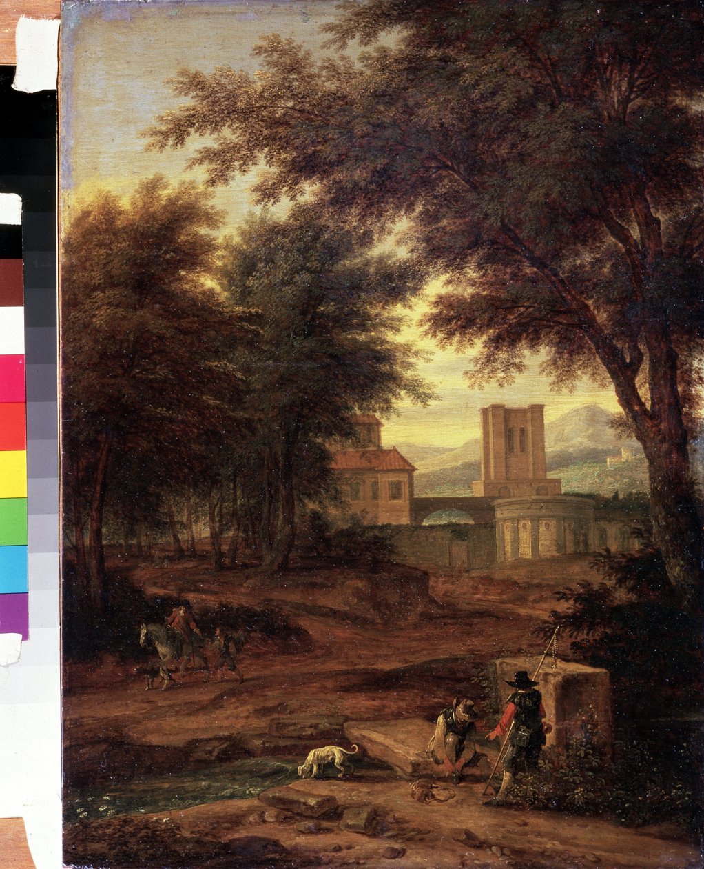 Italian landscape with pilgrims. Painting by Adriaen Frans Boudewijns. Pushkin Museum, Moscow by Adriaen Boudewyns