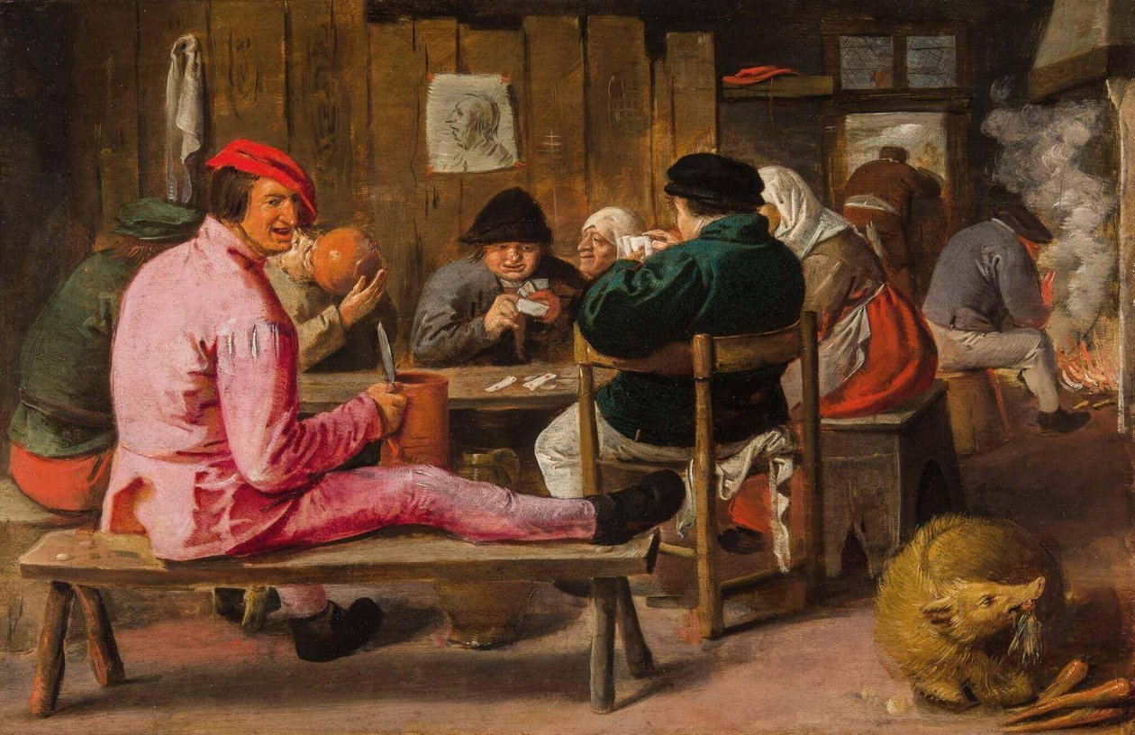 Merry Peasants in an Inn by Adriaen Brouwer