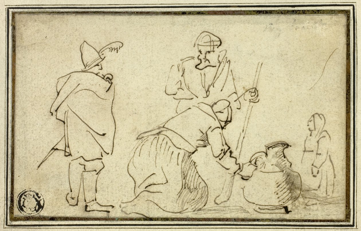 Two Soldiers, Woman with Jug and Child by Adriaen Brouwer