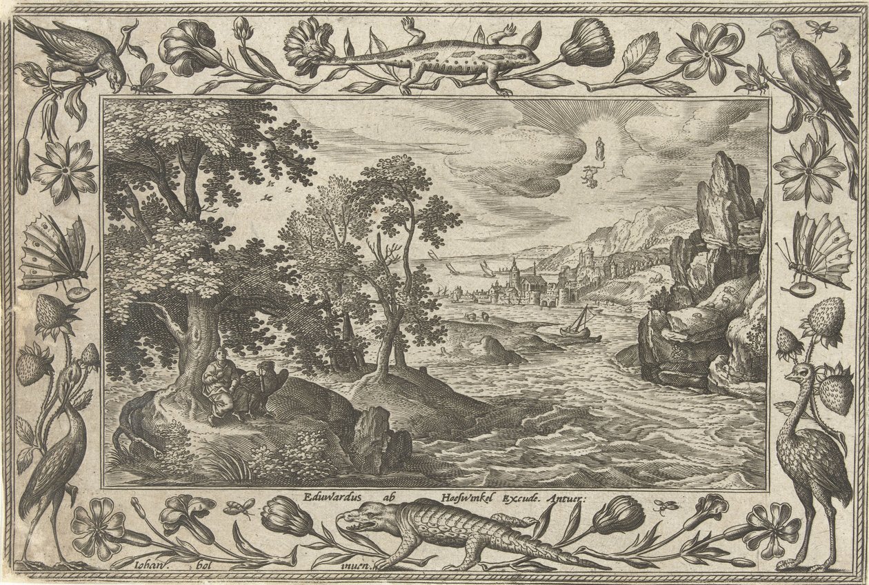 Apostle John on Patmos (Landscapes with Biblical, Mythological Scenes and Hunting Scenes) by Adriaen Collaert
