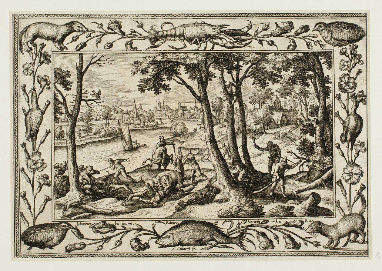 Bear Hunt, from Landscapes with Old and New Testament Scenes and Hunting Scenes by Adriaen Collaert