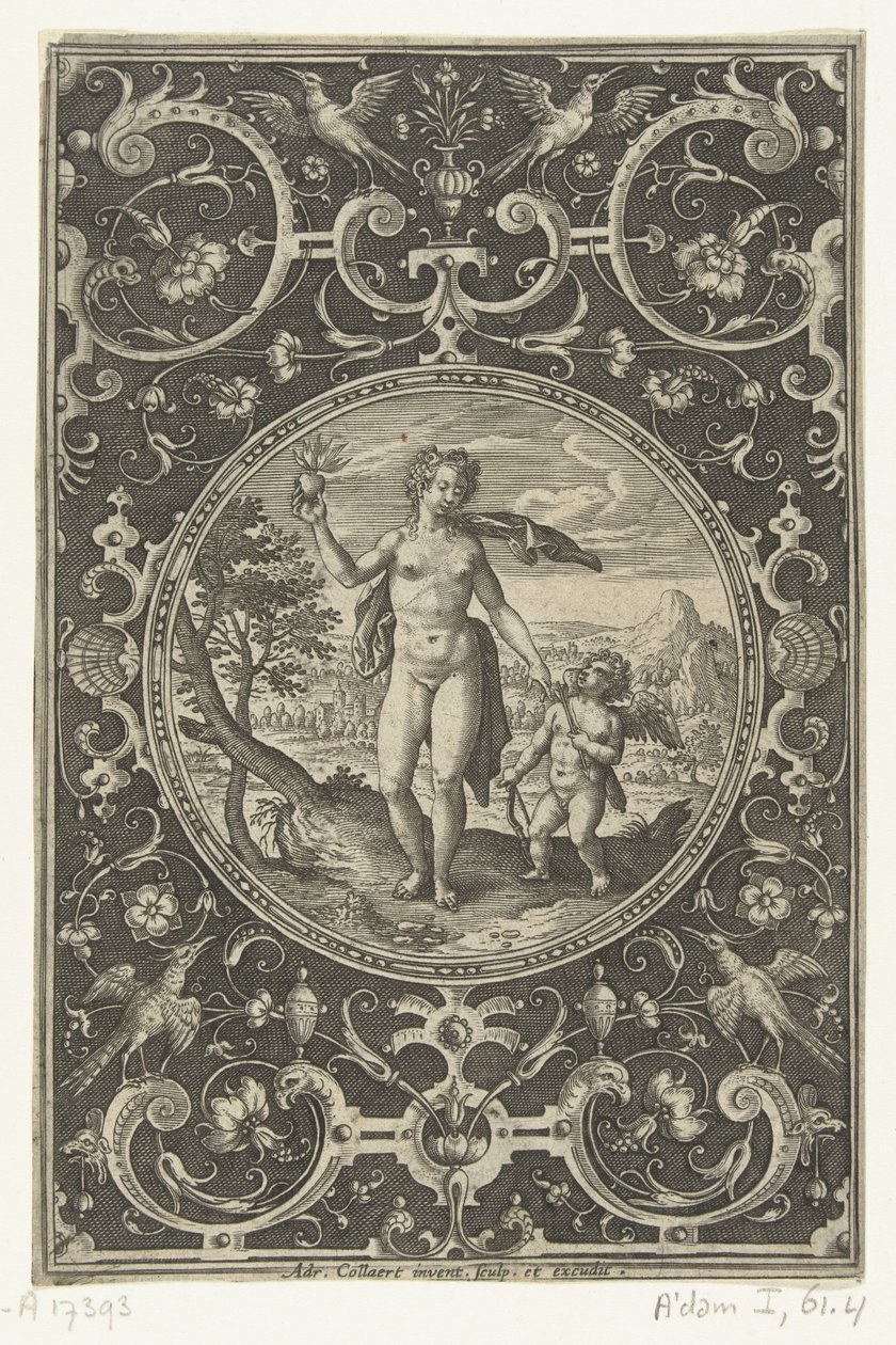 Medallion with Venus Holding the Apple of Paris and Cupid by Her Side by Adriaen Collaert