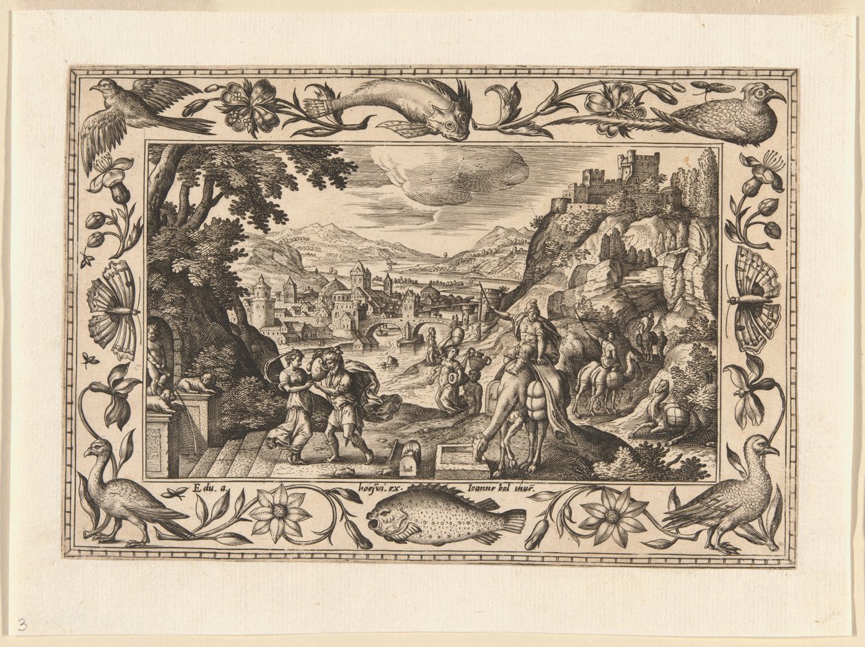 Rebecca and Eliezer at the Well, from Landscapes with Old and New Testament Scenes and Hunting Scenes by Adriaen Collaert