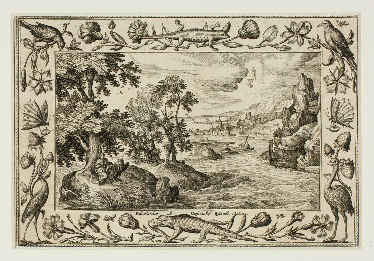 Saint John on Patmos, from Landscapes with Old and New Testament Scenes and Hunting Scenes by Adriaen Collaert